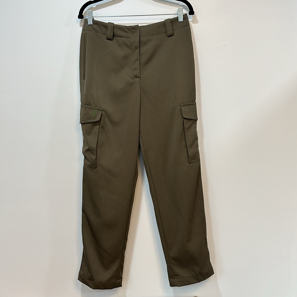 Akris Punto Womens Cargo Pants 6‎ Virgin Wool Moss Green Trousers Fiete Utility
